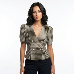 Good Times Women’s Vintage Plaid Peplum Blouse Medium